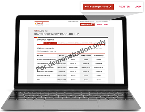 Xtandi (enzalutamide) Cost & Coverage Tool Demo on Laptop. See Risk info.